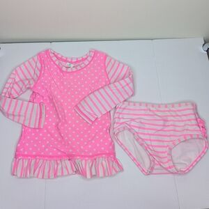 Ruffle Butts Hot Pink Polka Dot Stripe 2 Piece Bathing Suit 2T